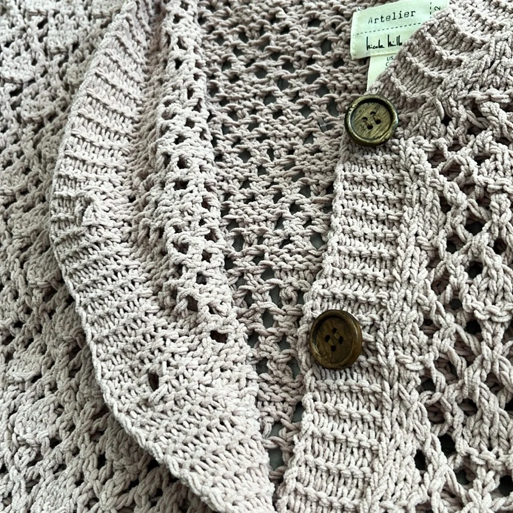 Nicole Miller Pink Cropped Cardigan with Open-Knit Design - Picture 10 of 14